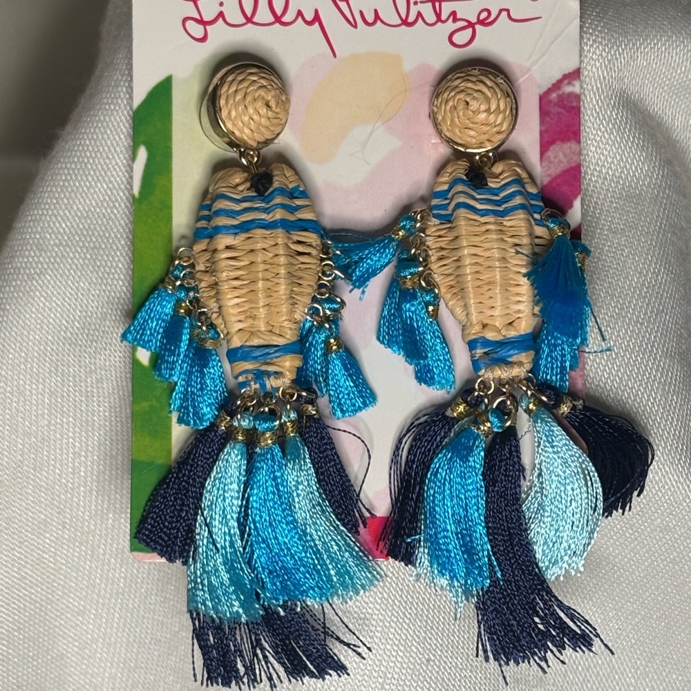 Lilly Pulitzer Fishy Kiss Wicker Tassel Earrings